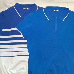 COOFANDY Lot of 2 Mens Polo‎ Shirt Short Sleeve Knit Casual Golf T Shirt Blue